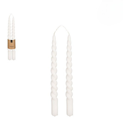 Set of 2 Tall Twisted Candles - White